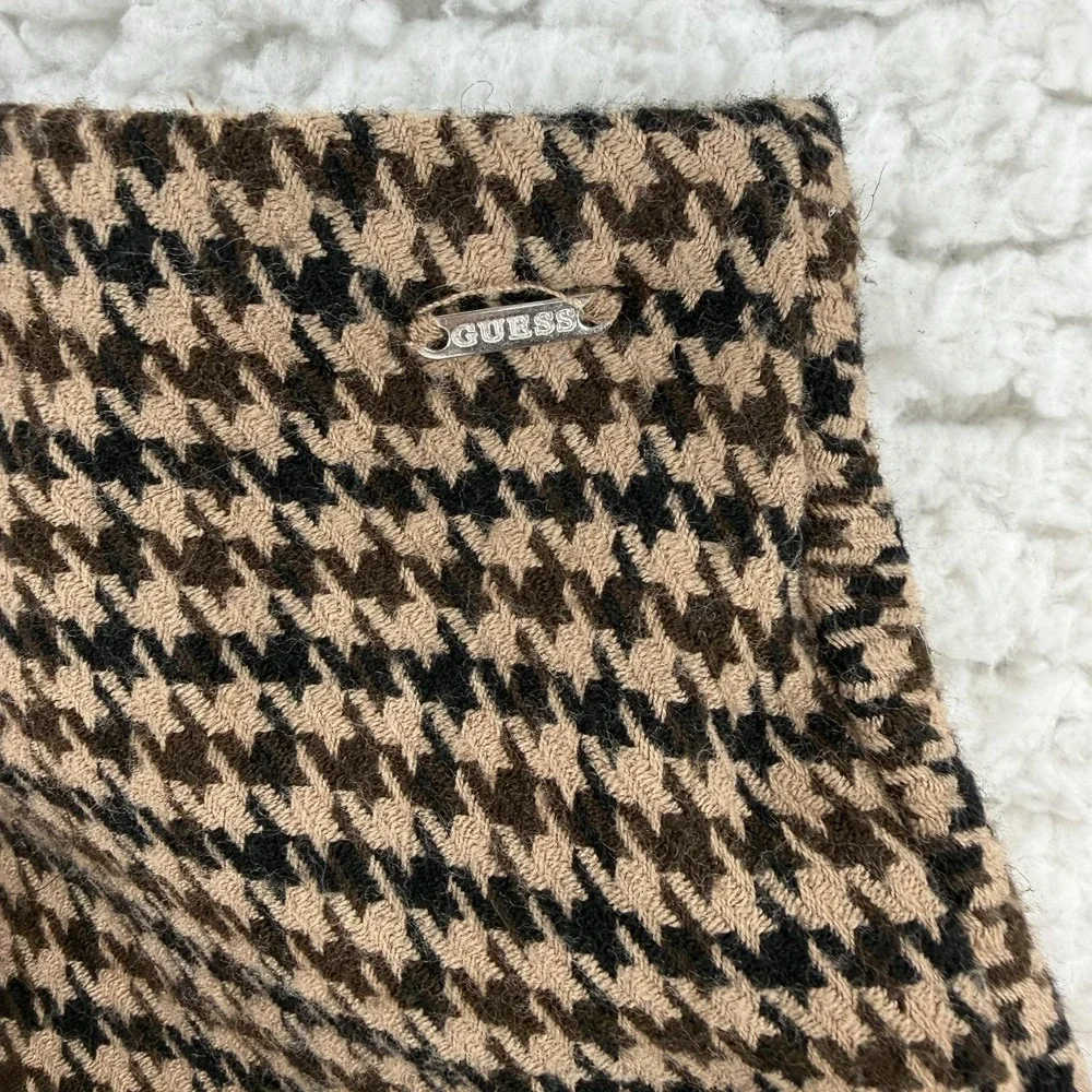 Guess‎ Skirt Womens Large Brown Houndstooth Pleated Mini Knit Lined Zip Stretch